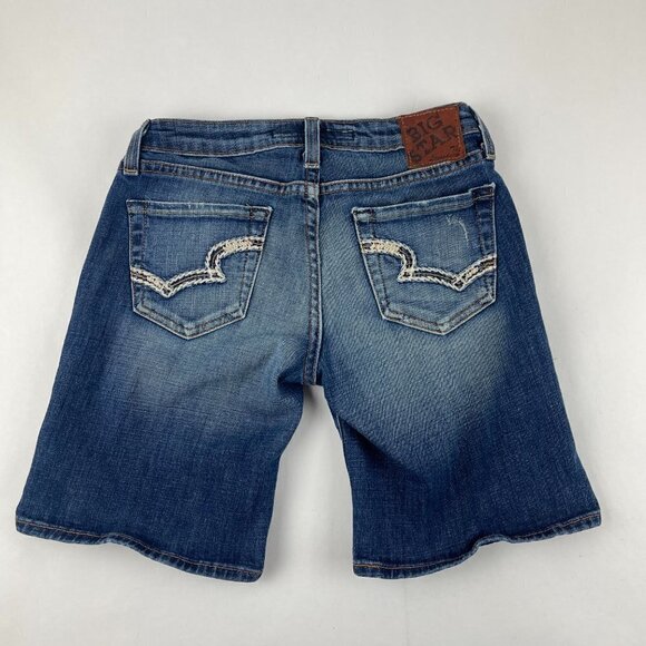 Big Star Jean Shorts Womens Size 27 Blue Denim Distressed Dark Wash Discontinued - Picture 6 of 6